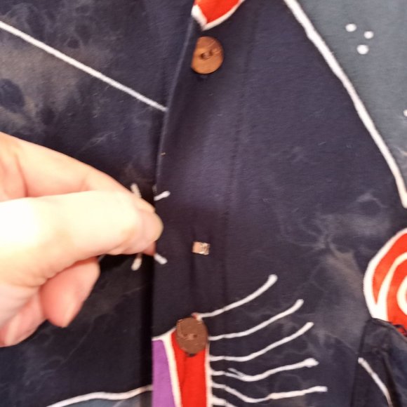 Hawaiian Shirt Island Man Whimsical Blue Abstract Geometric L - Picture 6 of 13